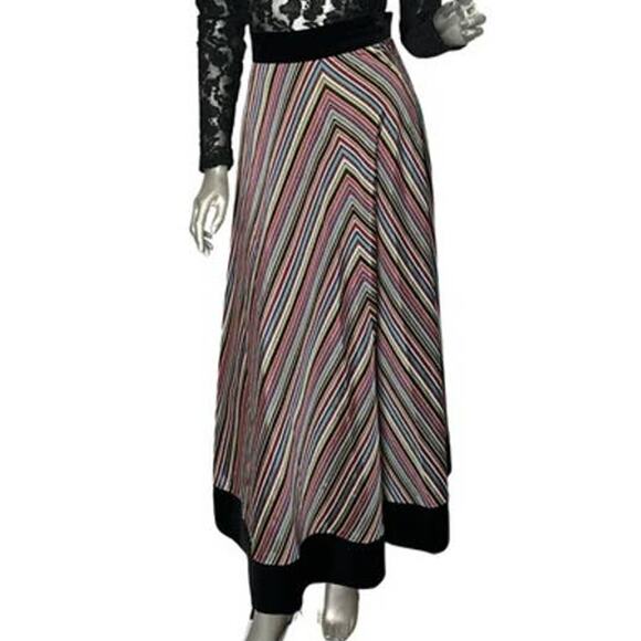 1950s Rainbow Striped and Velvet Skirt Small - Picture 1 of 6